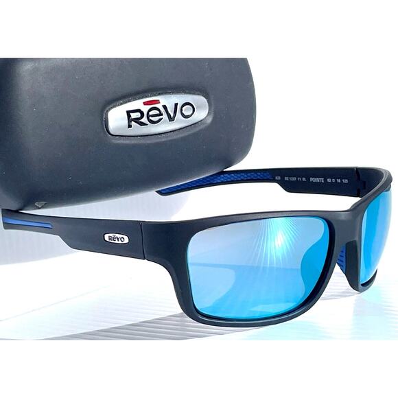 Revo POINTE Sunglasses Matte Black POLARIZED Blue Water Lens RE 1237 11 BL NEW - Picture 7 of 14